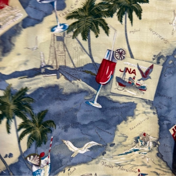 Vintage Pierre Cardin Rayon Hawaiian Button Down Shirt Blue and Tan Size Large - Picture 4 of 6